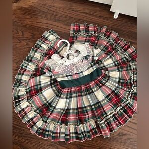 Baby Girls Christmas tartan plaid dress cotton & lace collar ruffles Sz80 / 12M